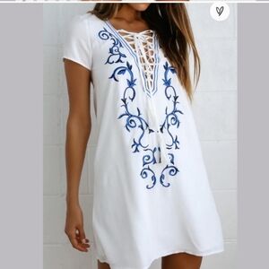 NWT Lulus Down in Kokomo Embroidered Shift Dress